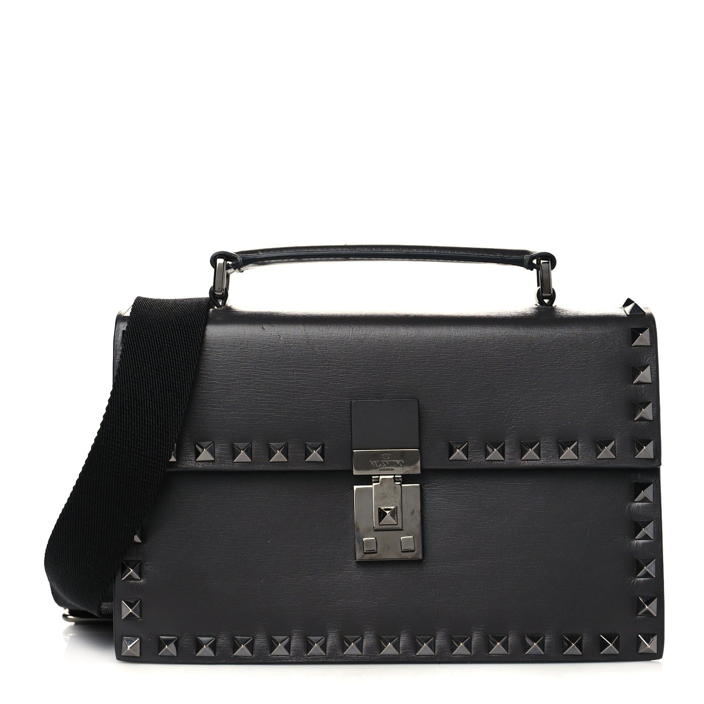 Calfskin Rockstud Flap Top Handle Crossbody Bag Graphite