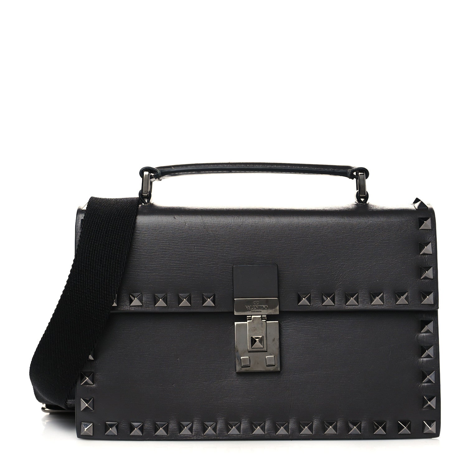 Valentino Garavani Calfskin Rockstud Flap Top Handle Crossbody Bag Graphite 1 of 5