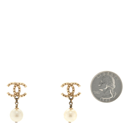 Chanel Pearl Studded CC Drop Earrings Gold 2 of 4