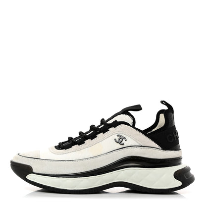 Chanel Fabric Suede Calfskin CC Sneakers 40 Ivory Black 1 of 9
