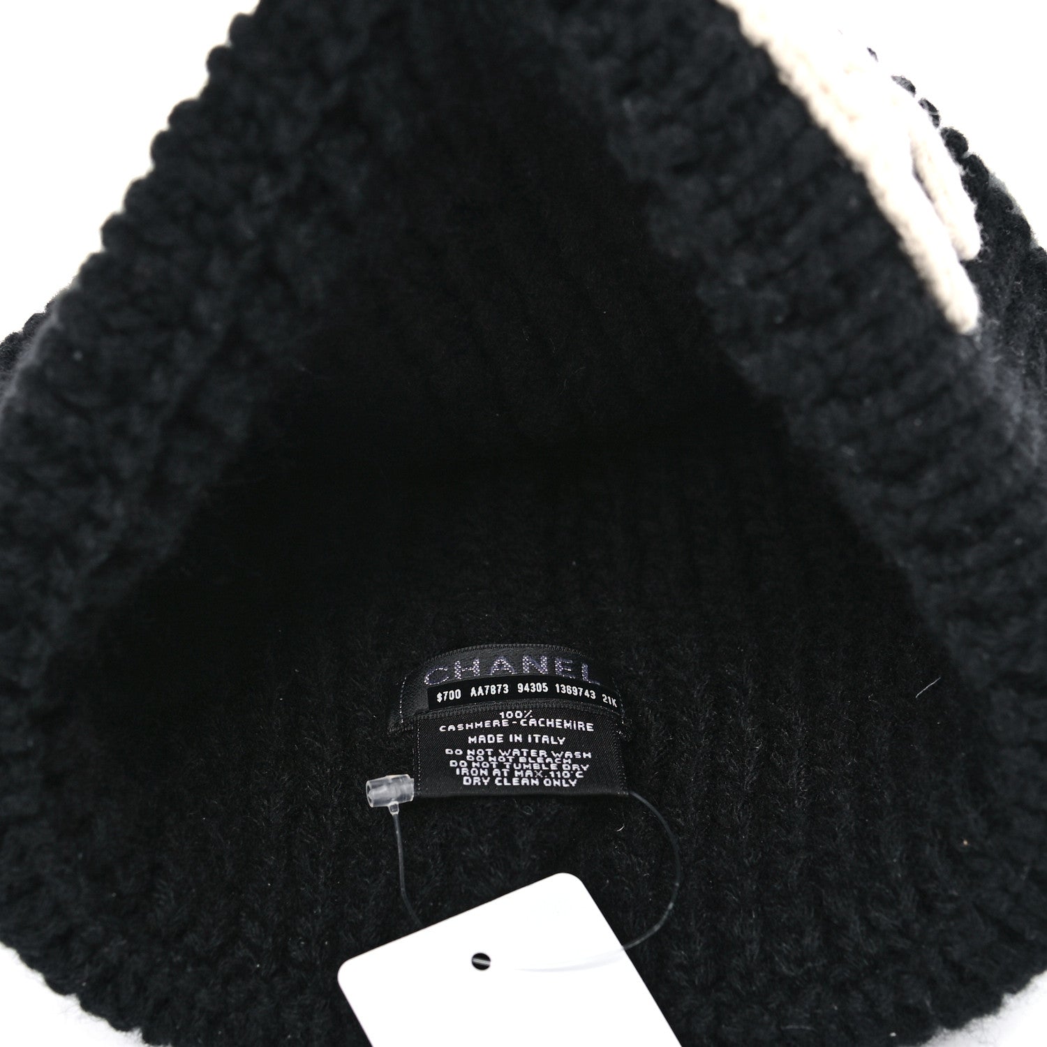 Chanel Cashmere CC Beanie Hat Black White 5 of 7