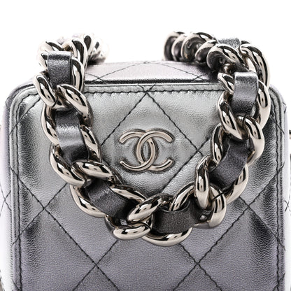 Chanel Gradient Metallic Lambskin Quilted Coco Punk Cube Clutch With Chain Silver Black 7 of 9