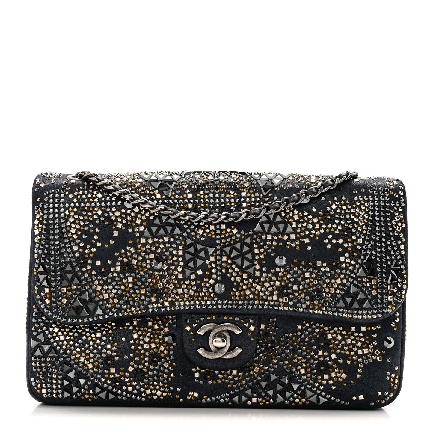 Oxidized Goatskin Strass Buonasera Medium Flap Dark Blue
