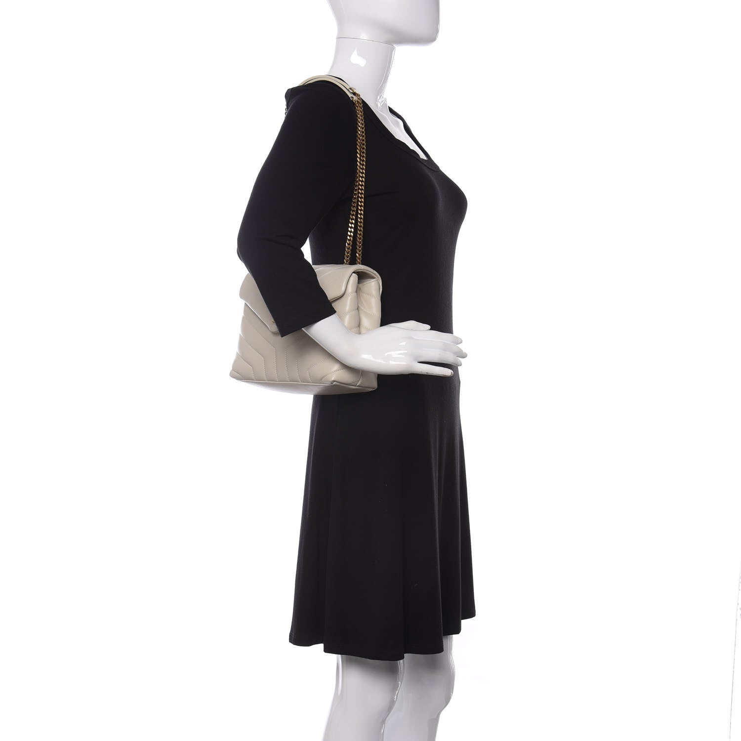 Saint Laurent Calfskin Y Quilted Monogram Small Loulou Chain Satchel Crema Soft 2 of 12