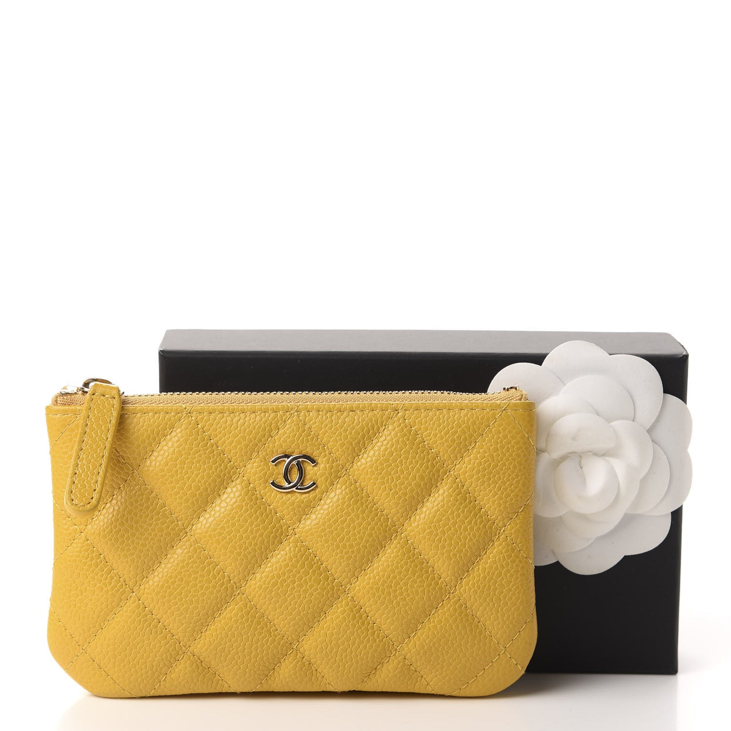 Caviar Quilted Small Cosmetic Case Yellow