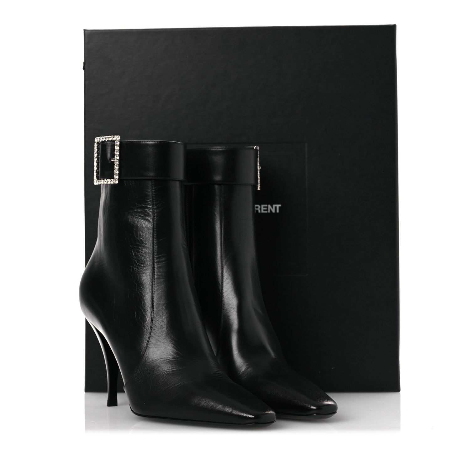 Goatskin Crystal Buckle Claude 90 Ankle Booties 37.5 Black