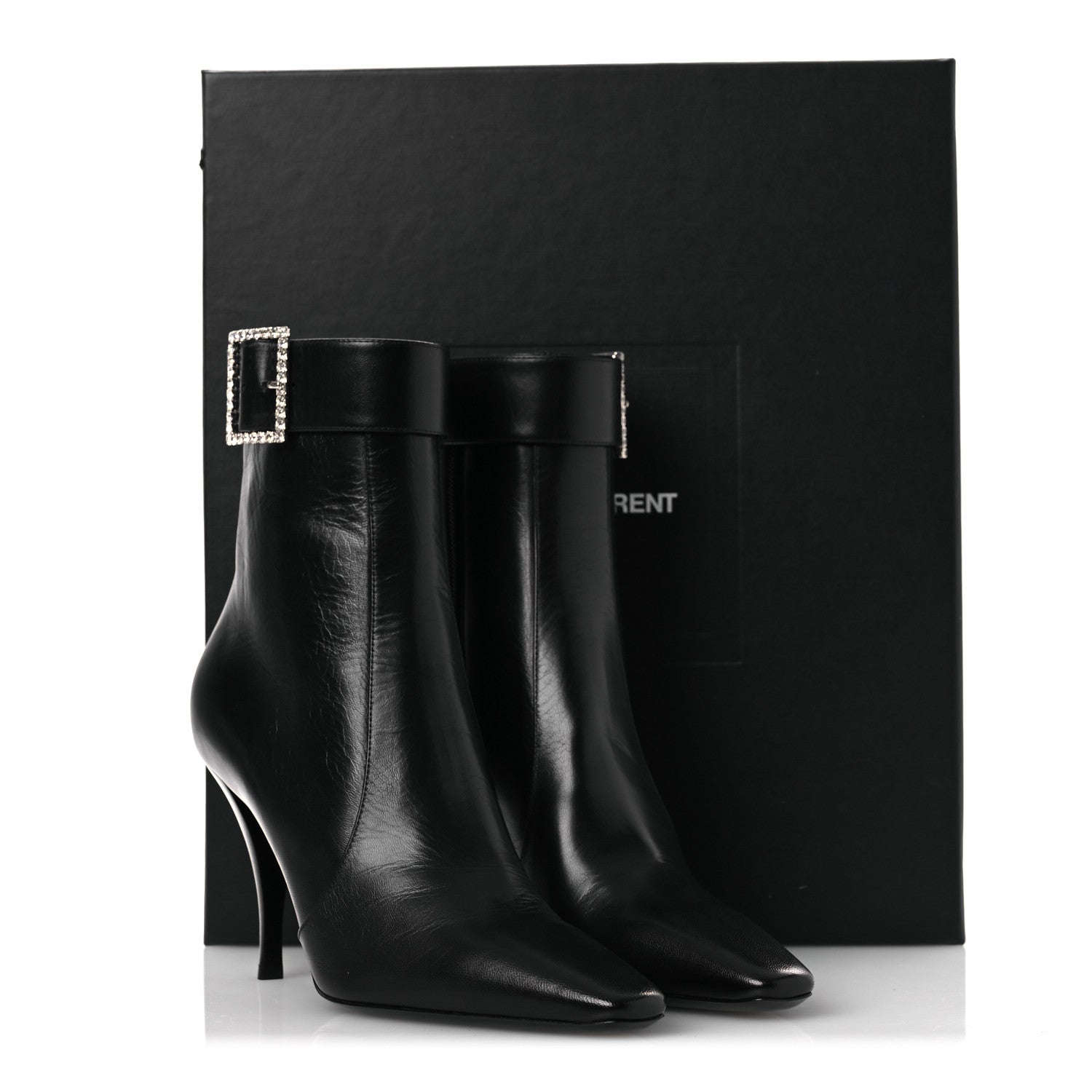 Saint Laurent Goatskin Crystal Buckle Claude 90 Ankle Booties 37.5 Black 14 of 14