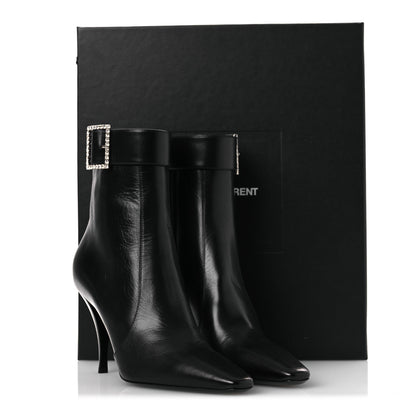 Saint Laurent Goatskin Crystal Buckle Claude 90 Ankle Booties 37.5 Black 14 of 14