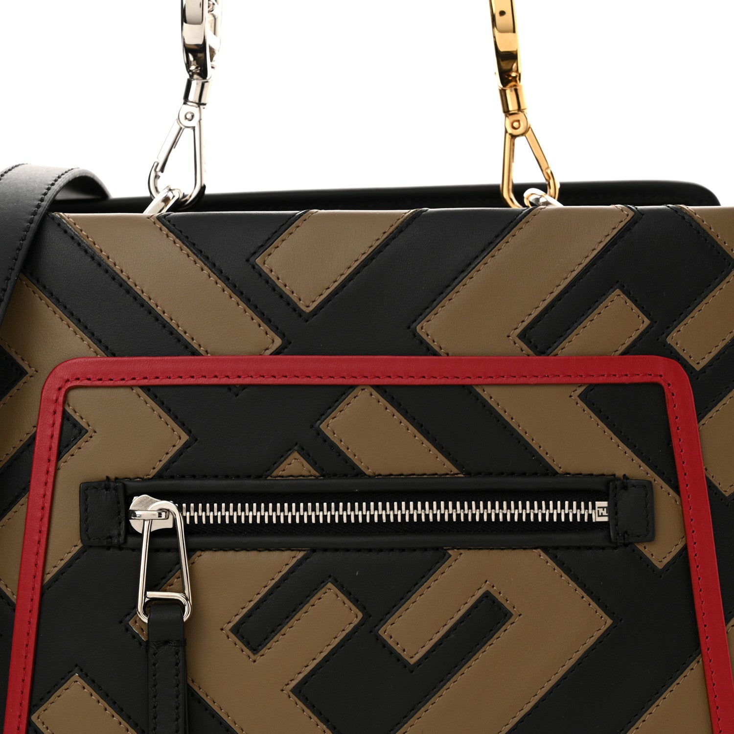 Fendi Vitello Century F is Fendi FF Diagonal Inlay Small Runaway Satchel Fango Black Fragola 8 of 10