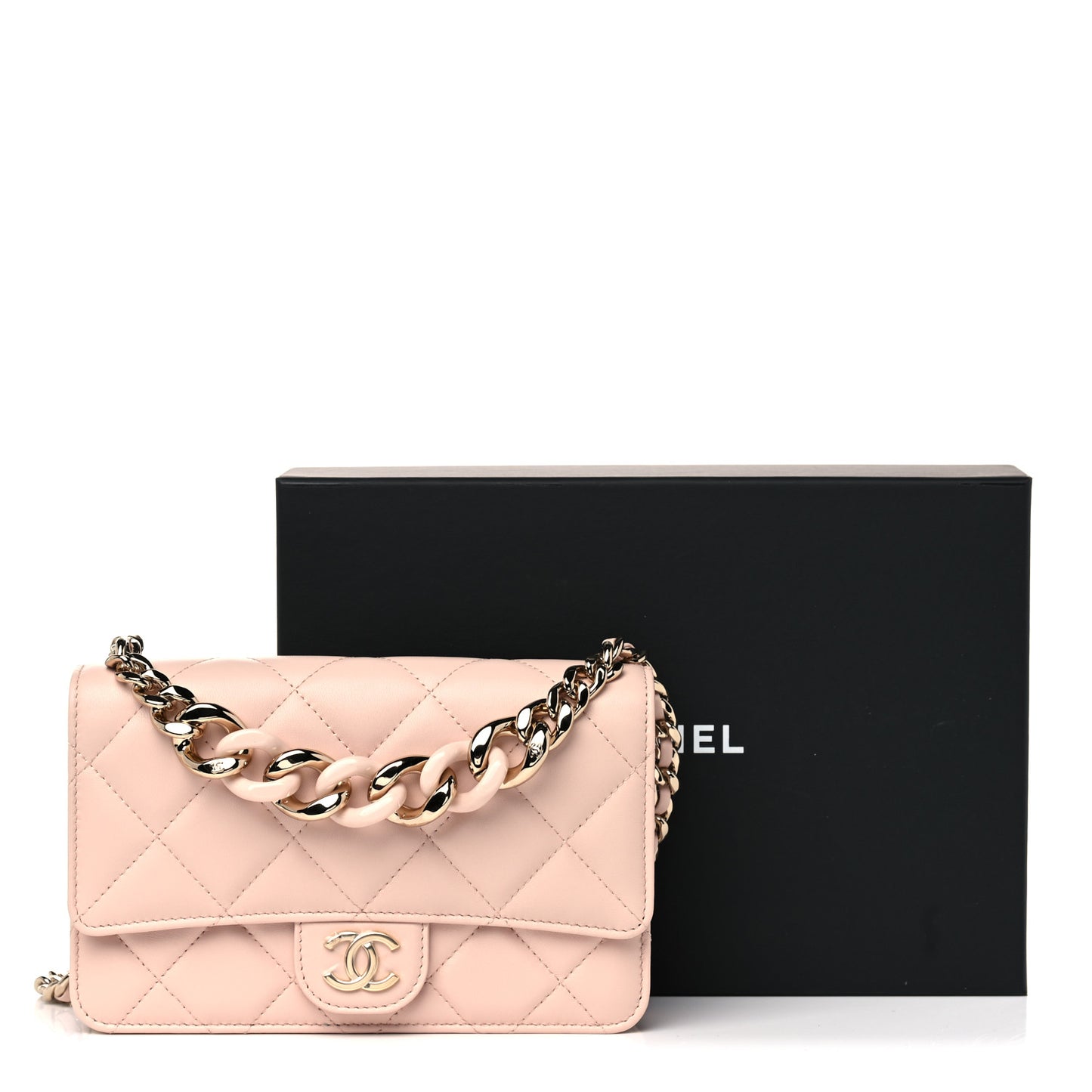 Lambskin Plexi Quilted Wallet On Chain WOC Light Beige