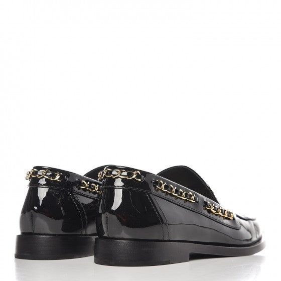 Chanel Patent Calfskin CC Chain Mocassin Loafers 38.5 Black 4 of 9