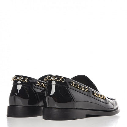 Chanel Patent Calfskin CC Chain Mocassin Loafers 38.5 Black 4 of 9
