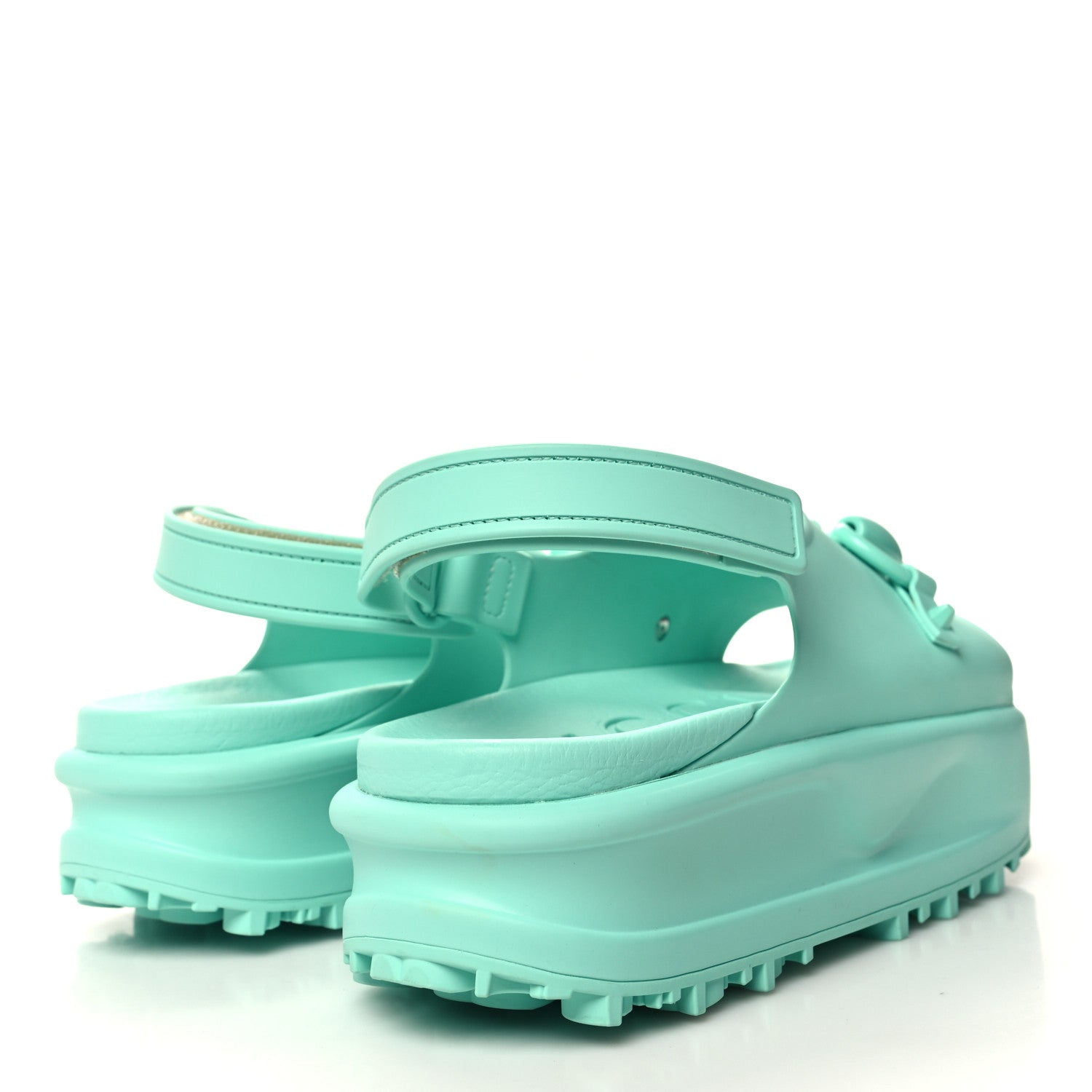 Gucci Soft Rubber Horsebit Womens Slingback Sandals 37 Teal Cyan 4 of 7