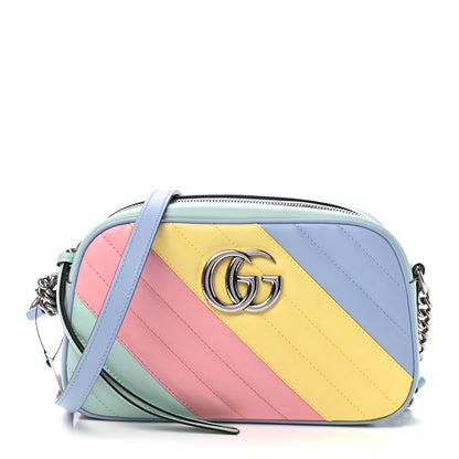 Gucci Calfskin Matelasse Diagonal Small GG Marmont Chain Shoulder Bag Multicolor Pastel 1 of 9