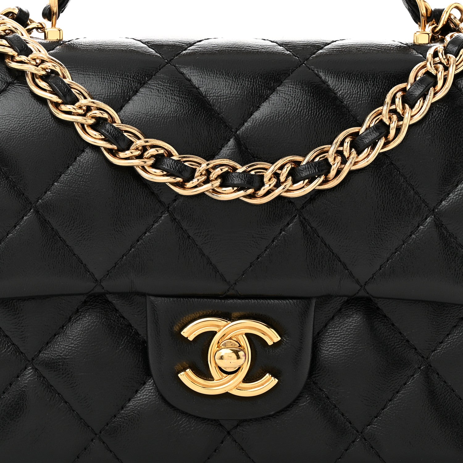 Chanel Shiny Lambskin Quilted Golden Links Top Handle Flap Black 8 of 10