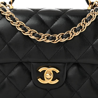Chanel Shiny Lambskin Quilted Golden Links Top Handle Flap Black 8 of 10