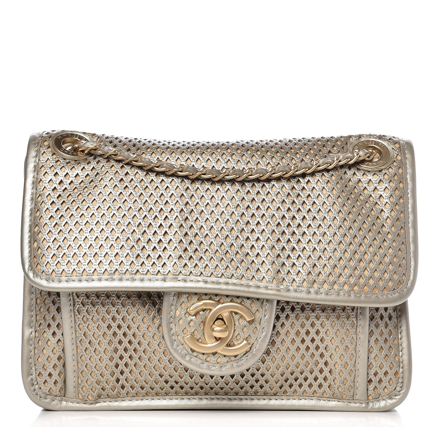 Metallic Perforated Calfskin Small Up In The Air Flap Light Gold