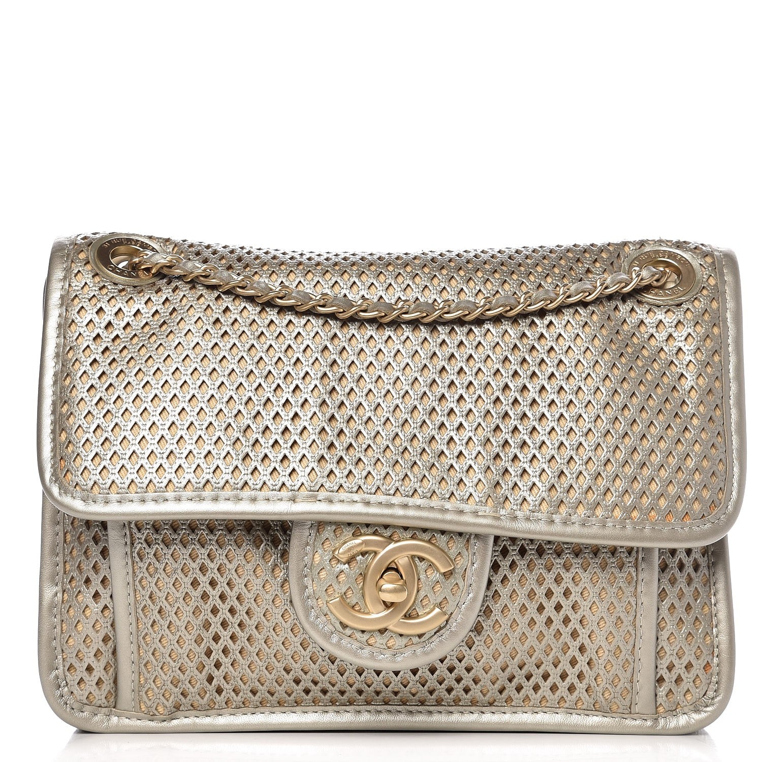 Chanel Metallic Perforated Calfskin Small Up In The Air Flap Light Gold 1 of 8