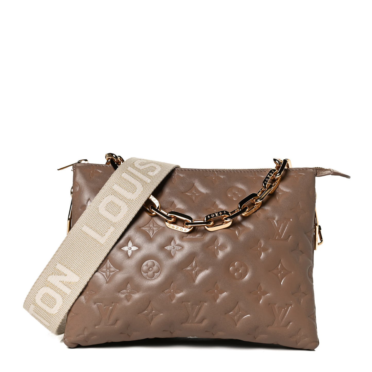 Lambskin Embossed Monogram Coussin PM Taupe