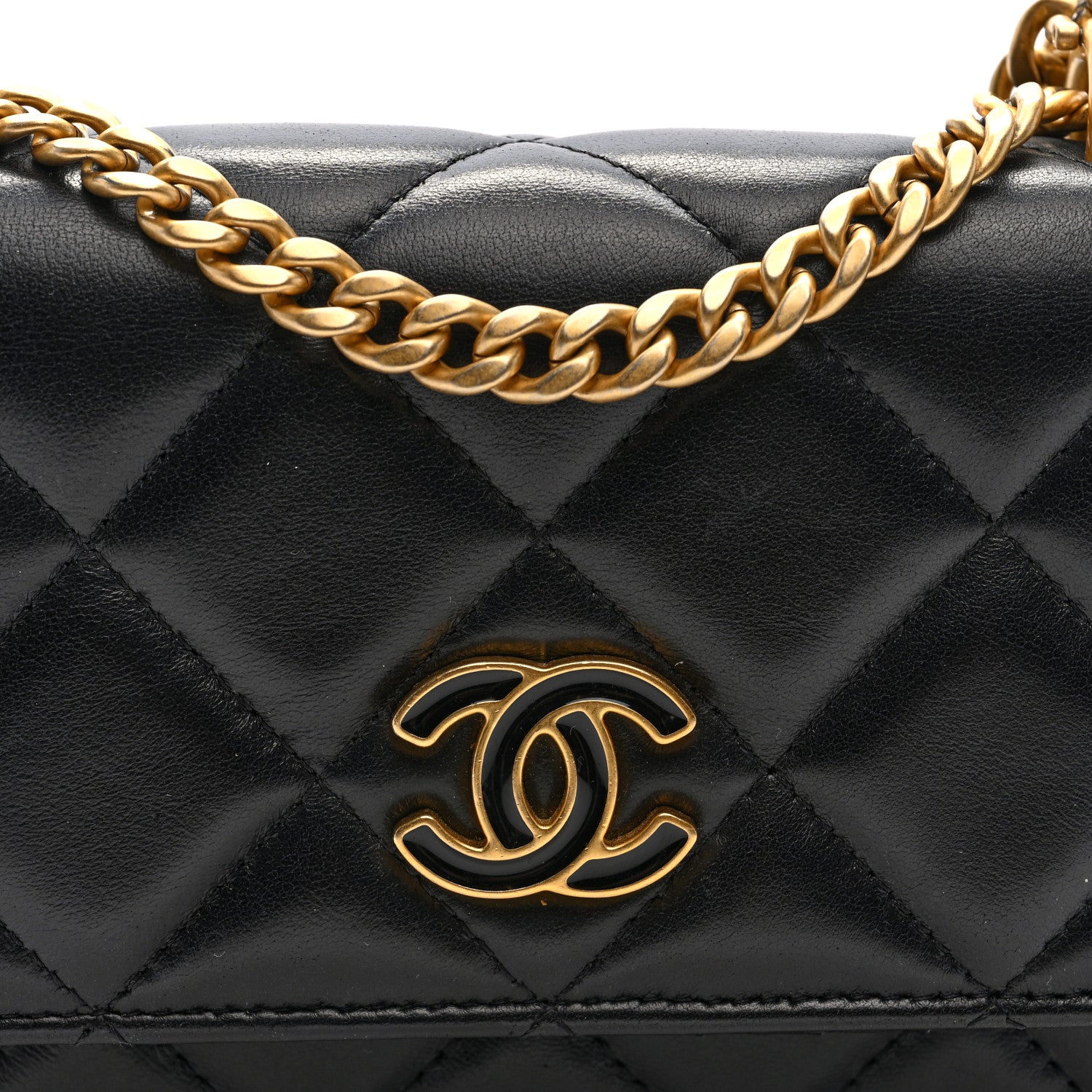 Chanel Lambskin Enamel Quilted Pending CC Clutch With Chain Black 8 of 10