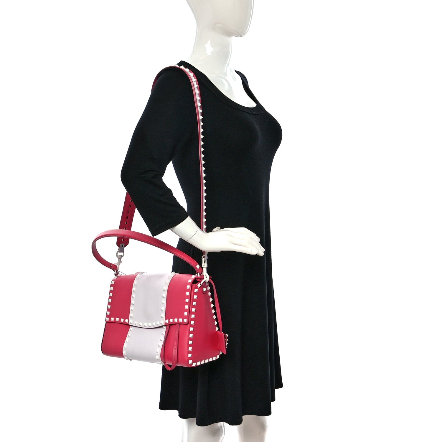 Valentino Garavani Vitello Colorblock Free Rockstud Top Handle Shoulder Bag Pink Optic White 2 of 16