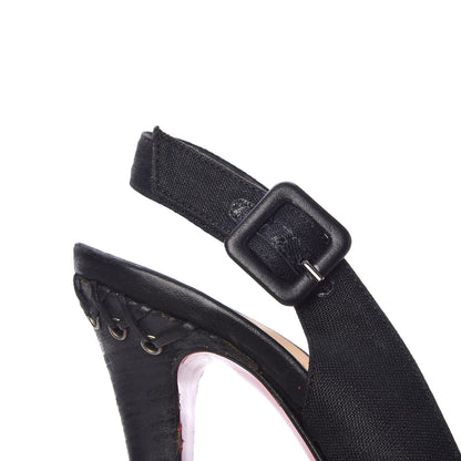 Christian Louboutin Canvas Indiana Sling 140 Pumps 36.5 Black Grezzo 15 of 15