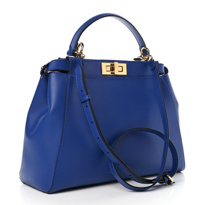 Fendi Vitello Morgan Fabric Jacquard Pequin Medium Peekaboo Iconic Satchel Blue Neon Tobacco 3 of 8