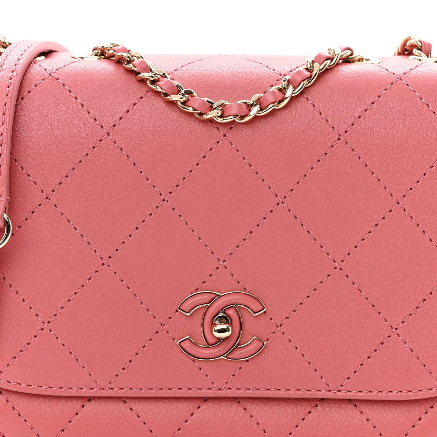 Calfskin Stitched Small Flap Bag Pink