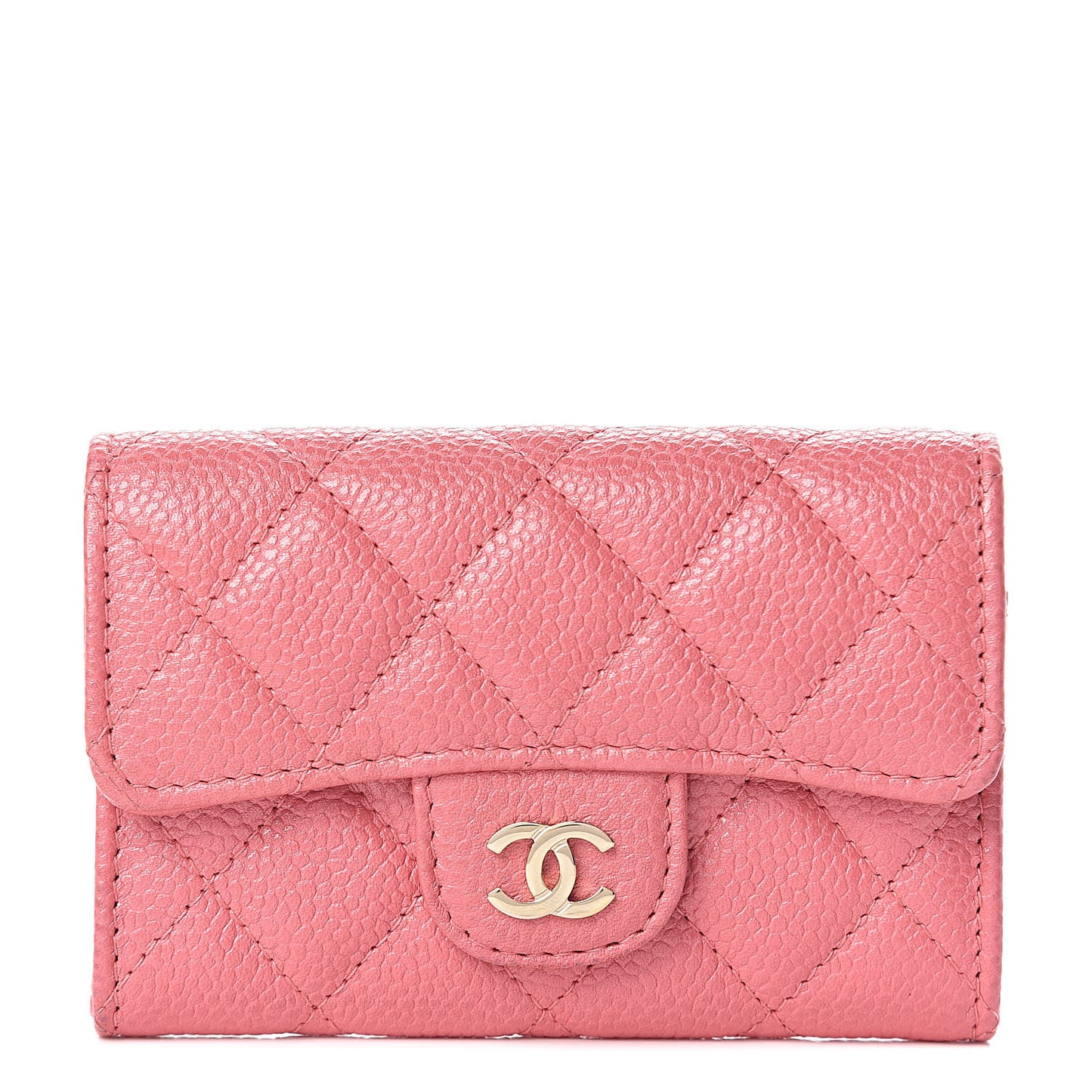 Iridescent Caviar Quilted Flap Card Holder Pink