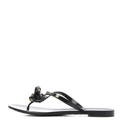 Valentino Garavani PVC Jelly Rockstud Bow Thong Sandals 40 Black 1 of 18