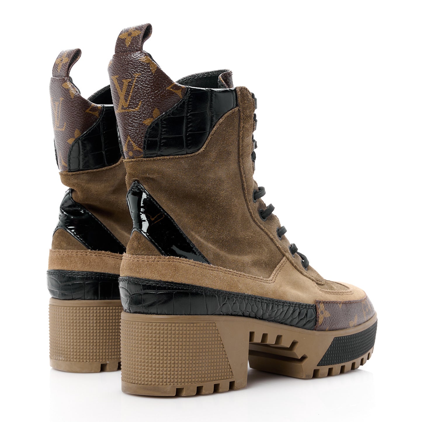 Suede Calfskin Monogram Laureate Platform Desert Boots 36 Taupe