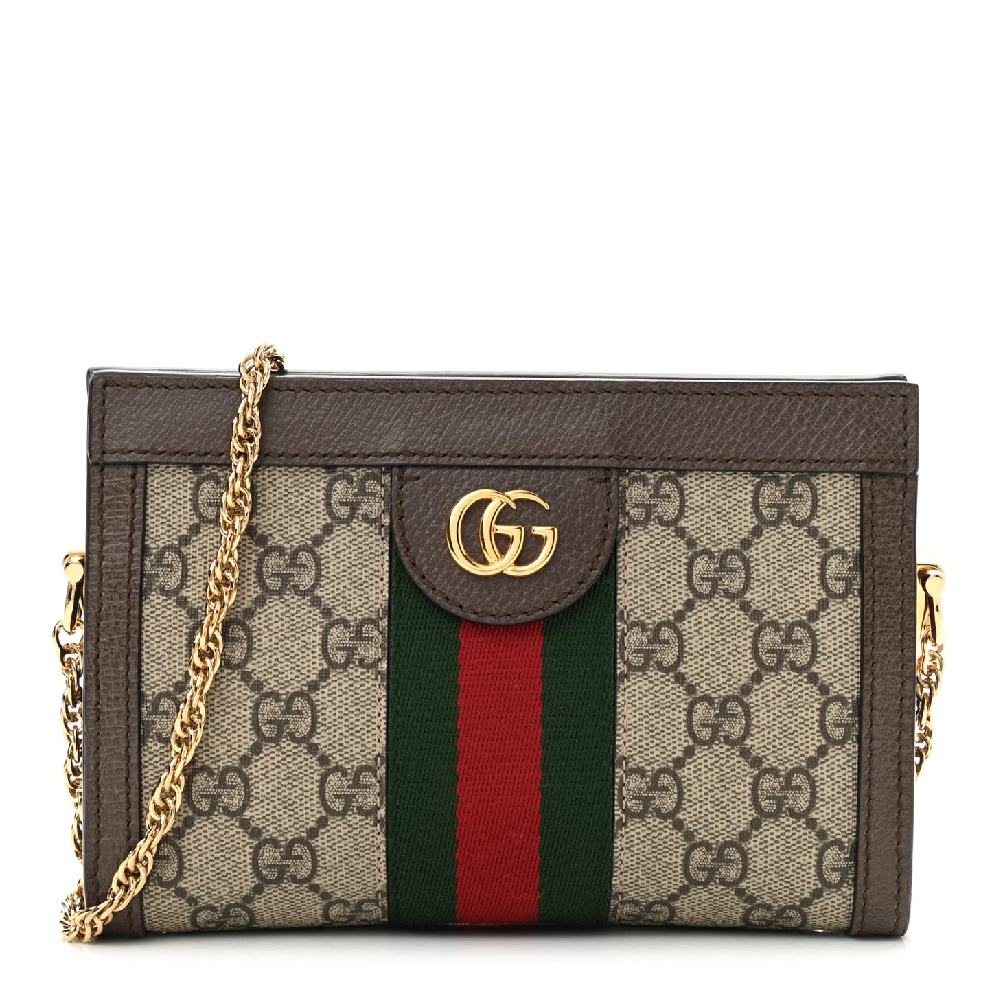 GG Supreme Monogram Textured Dollar Calfskin Web Mini Ophidia Chain Shoulder Bag Beige Ebony New Acero
