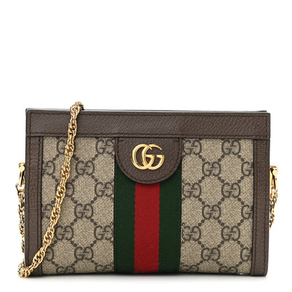 Gucci GG Supreme Monogram Textured Dollar Calfskin Web Mini Ophidia Chain Shoulder Bag Beige Ebony New Acero 1 of 10