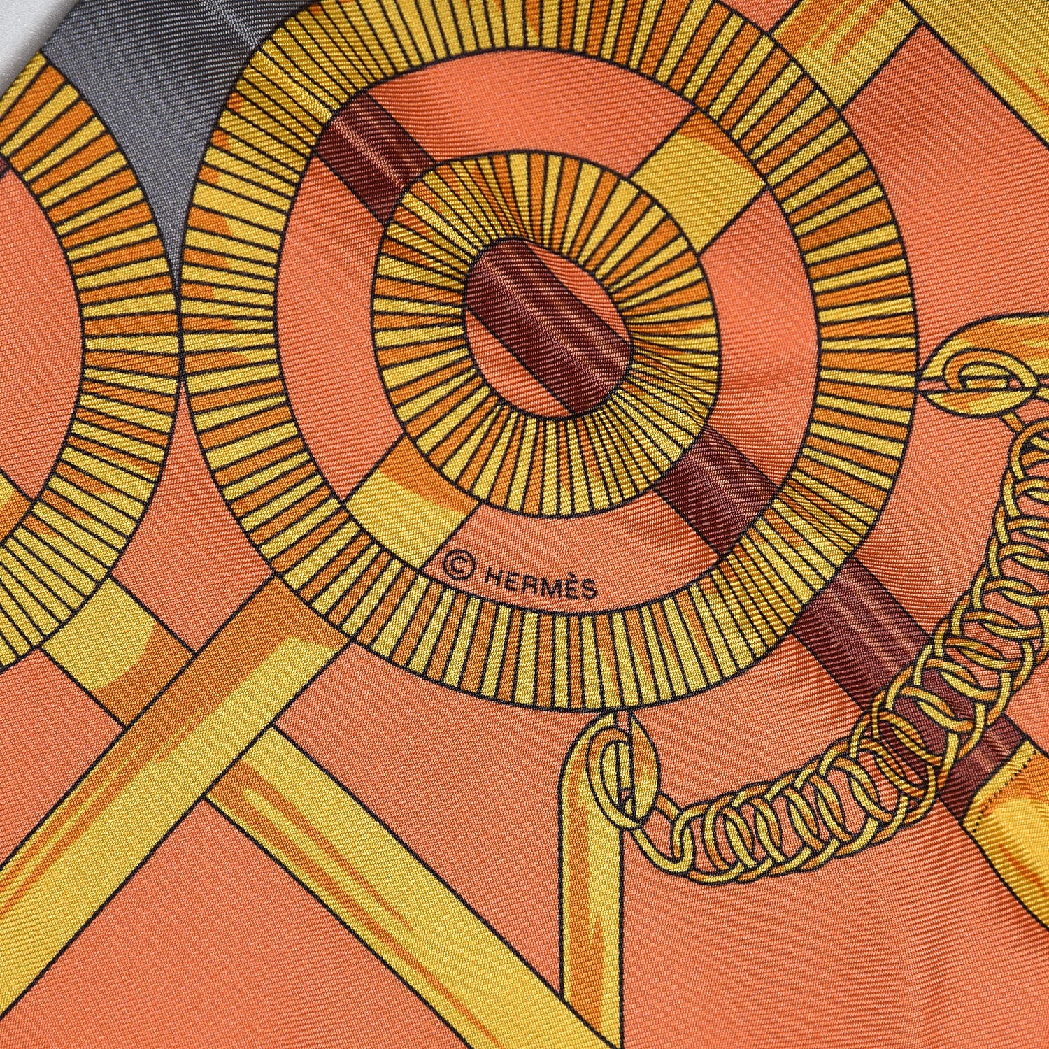 Hermes Silk Eperon D'Or Remix Maxi Twilly Orange Gris Or 4 of 5