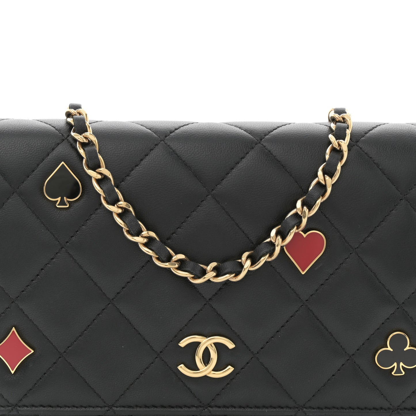 Lambskin Quilted Enamel Coco Casino Wallet On Chain WOC Black