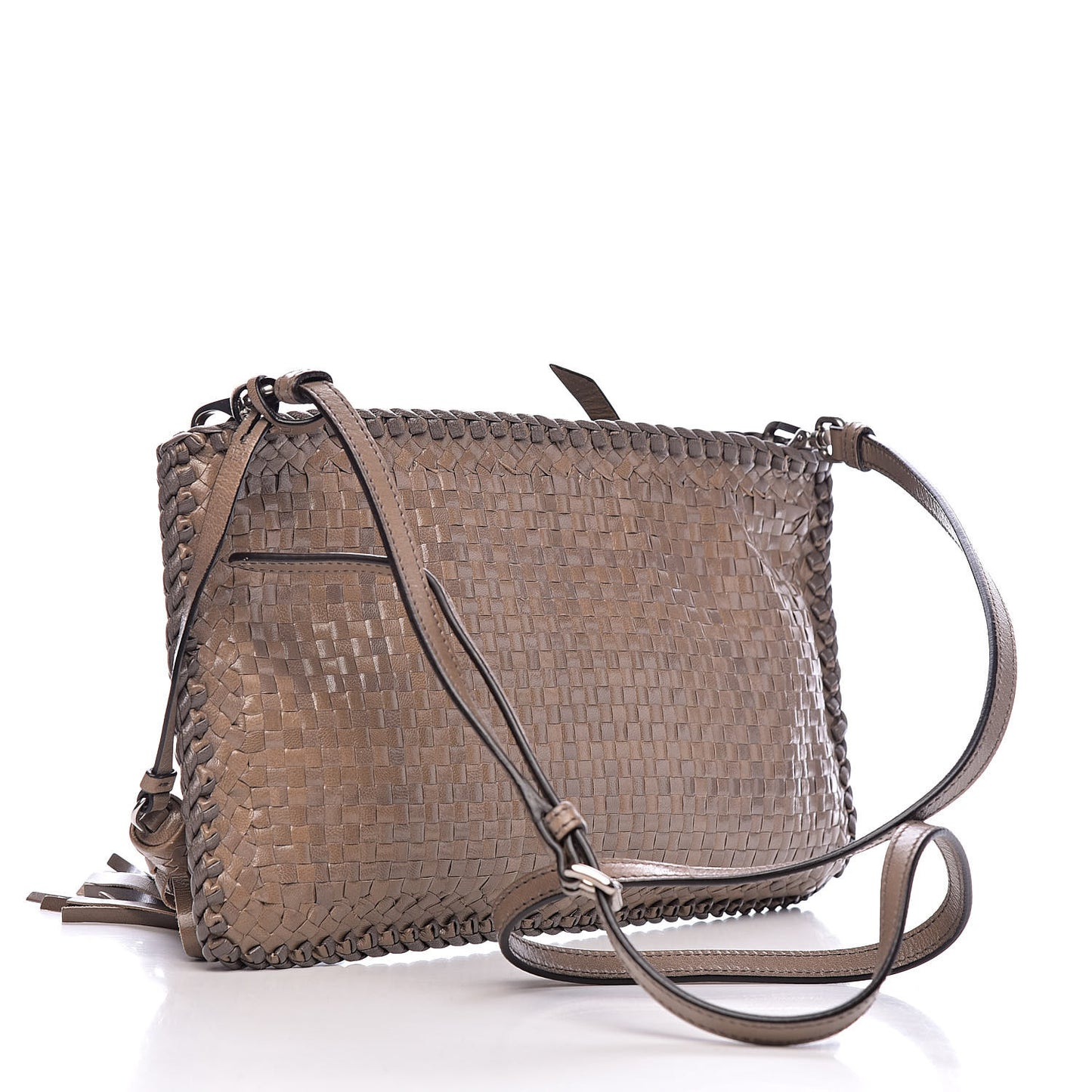 Goatskin Woven Tassel Shoulder Bag Pomice Grafite