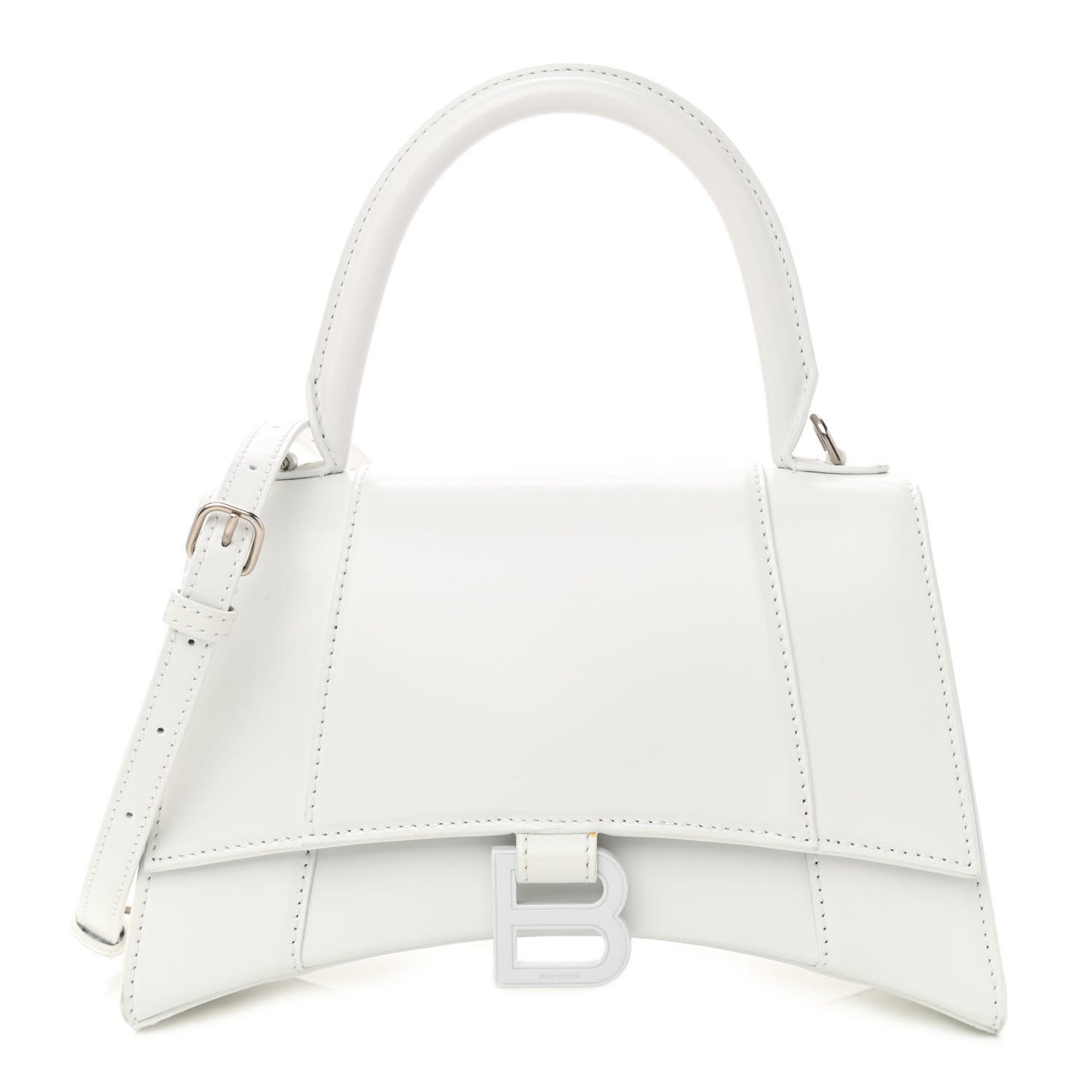 Shiny Box Calfskin Tonal B Small Hourglass Top Handle Bag White
