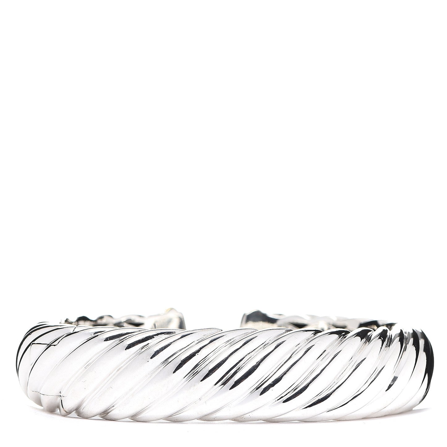 Sterling Silver 18K Yellow Gold 15mm Sculpted Cable Cuff Bracelet