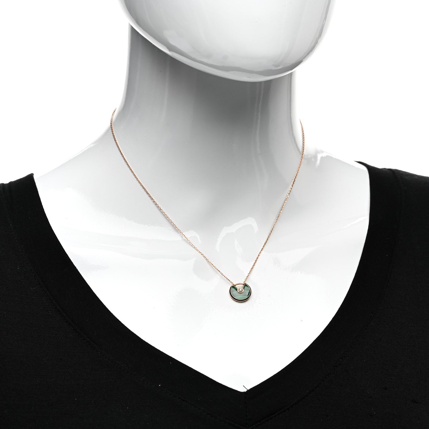 18K Pink Gold Diamond Malachite XS Amulette de Cartier Pendant Necklace