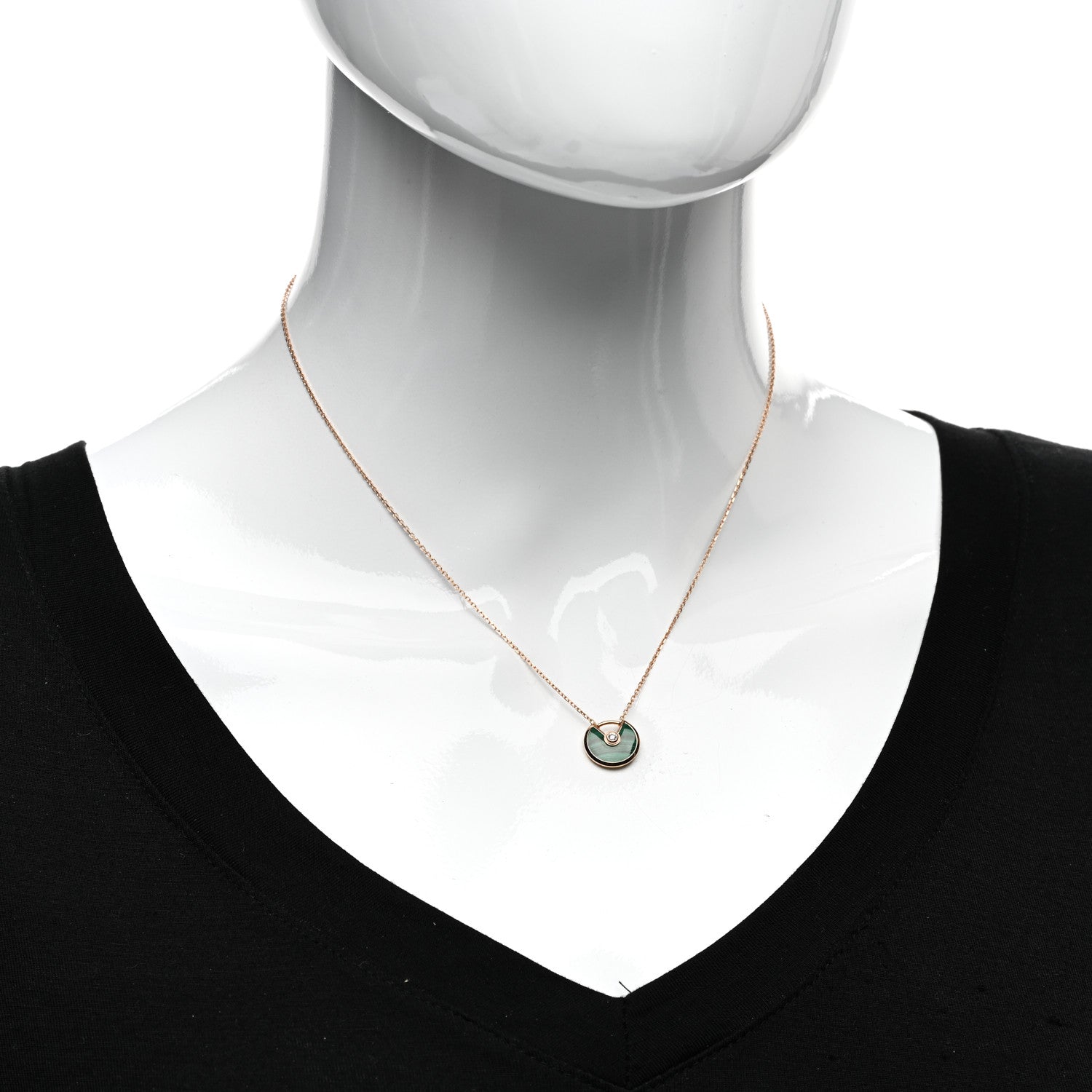 Cartier 18K Pink Gold Diamond Malachite XS Amulette de Cartier Pendant Necklace 2 of 4