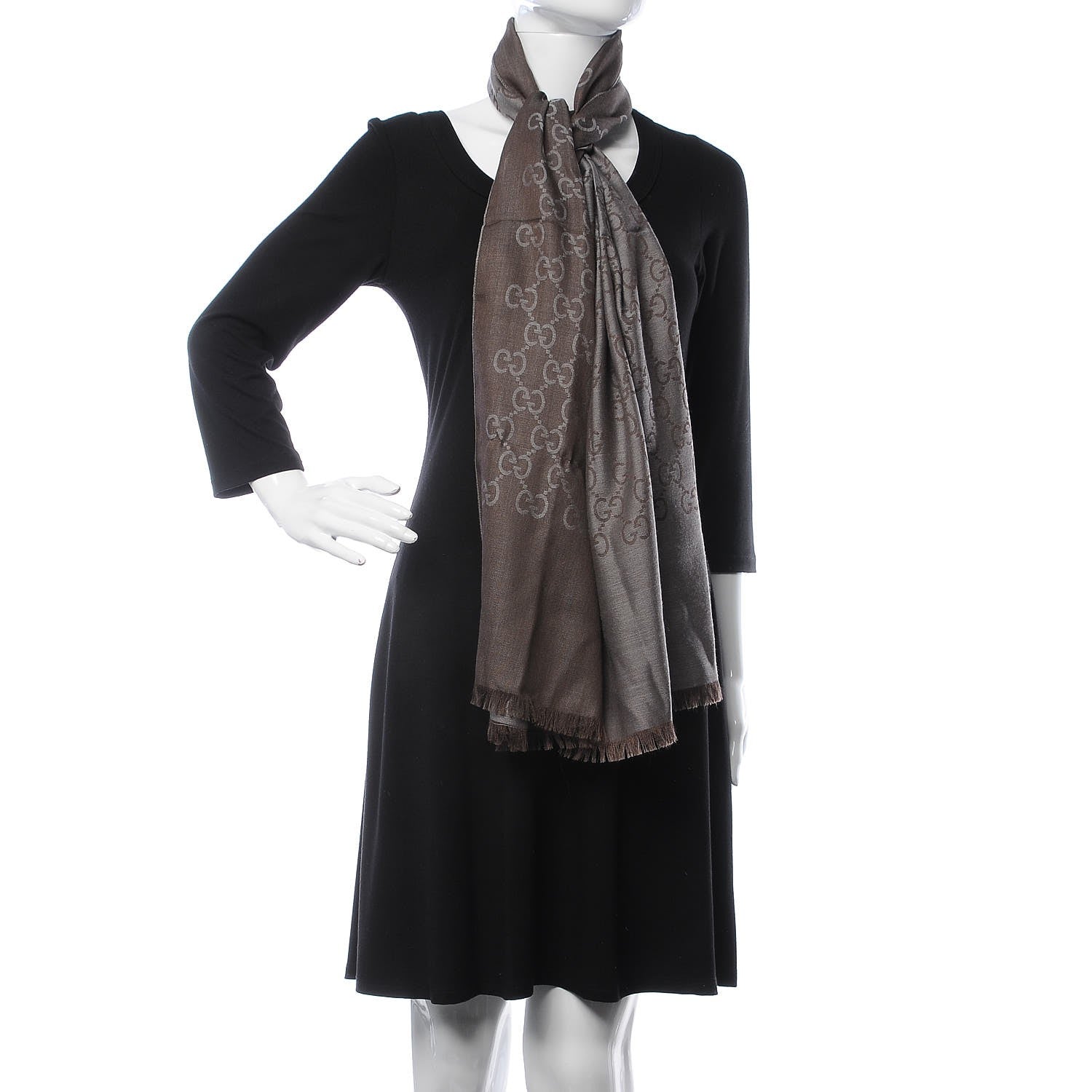 Gucci Wool Silk GG Monogram GGNat Scarf Anthracite 2 of 5