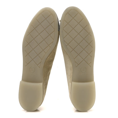 Chanel Suede Cap Toe CC Ballerina Flats 36.5 Light Yellow Gray 7 of 10