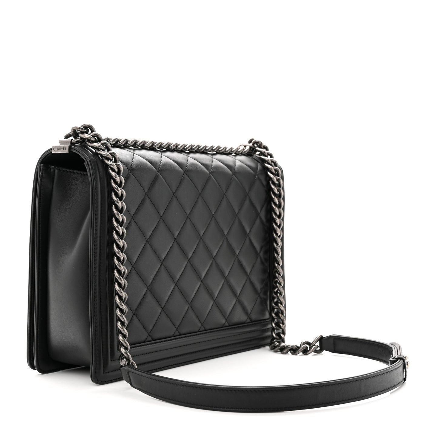 Lambskin Quilted Large Boy Flap Black
