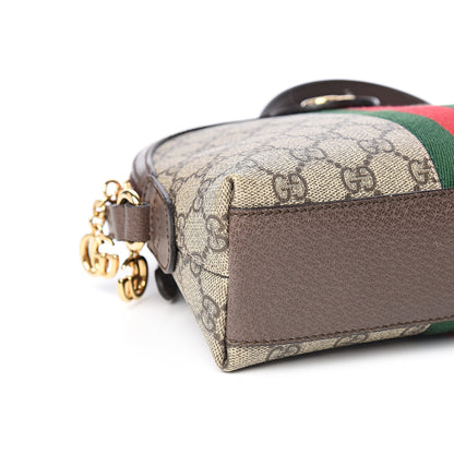 Gucci GG Supreme Monogram Textured Dollar Calfskin Web Small Ophidia Dome Shoulder Bag Beige Ebony New Acero 7 of 9