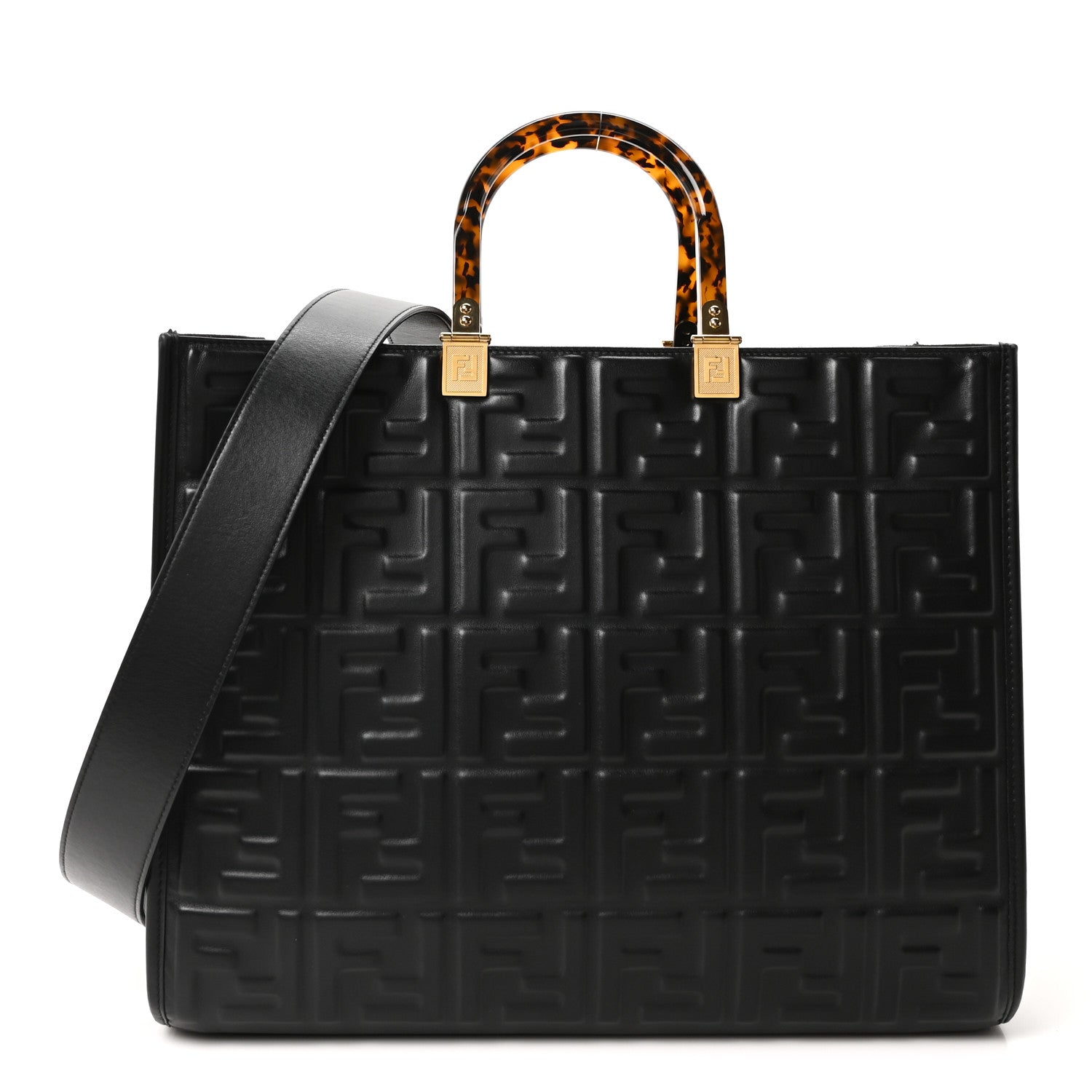 Fendi Vitello Plexiglass FF Embossed Medium Fendi Sunshine Shopper Tote Black 1 of 9