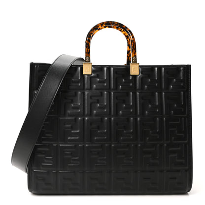 Fendi Vitello Plexiglass FF Embossed Medium Fendi Sunshine Shopper Tote Black 1 of 9
