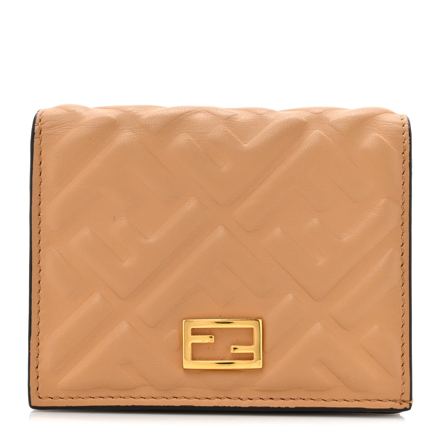 Fendi Nappa Matisse FF Diagonal Embossed Baguette Wallet Miele Scuro 1 of 9