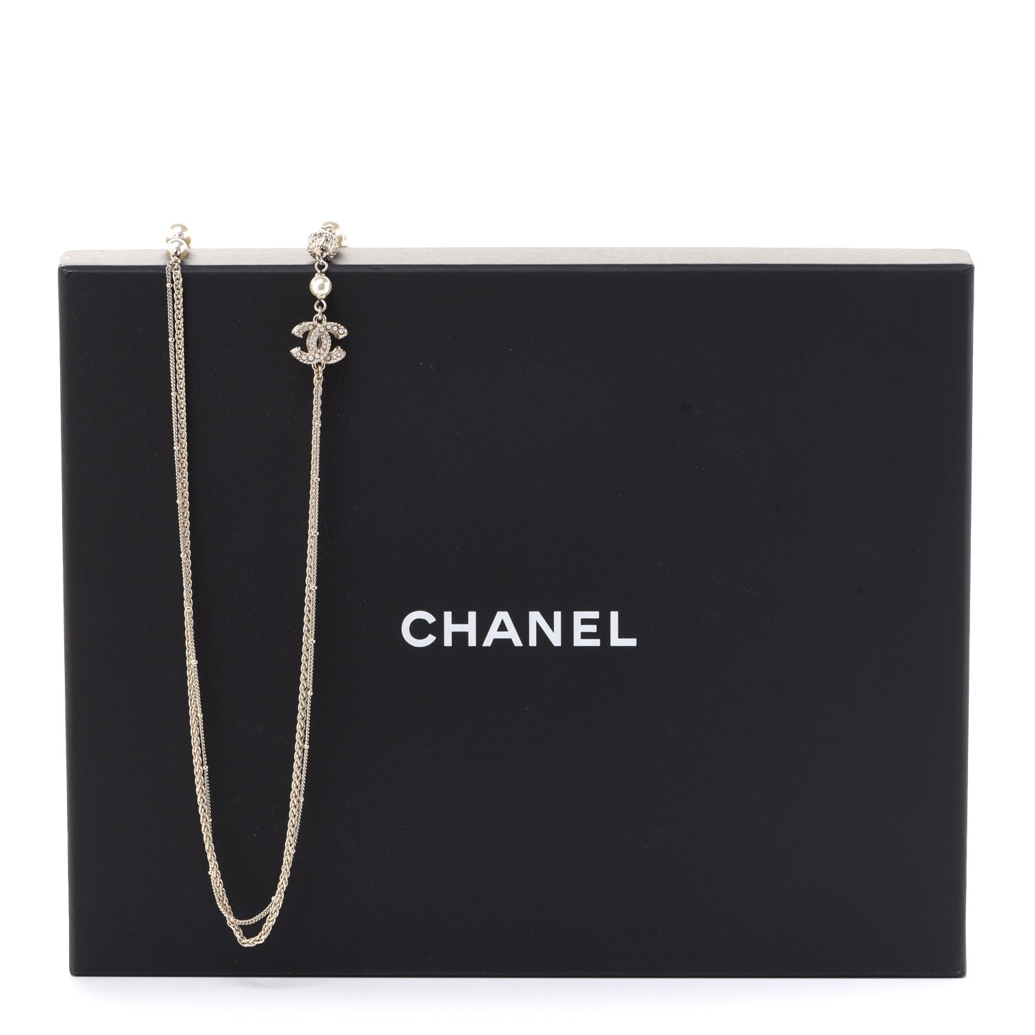 Chanel Pearl Crystal CC Long Necklace Gold 7 of 7