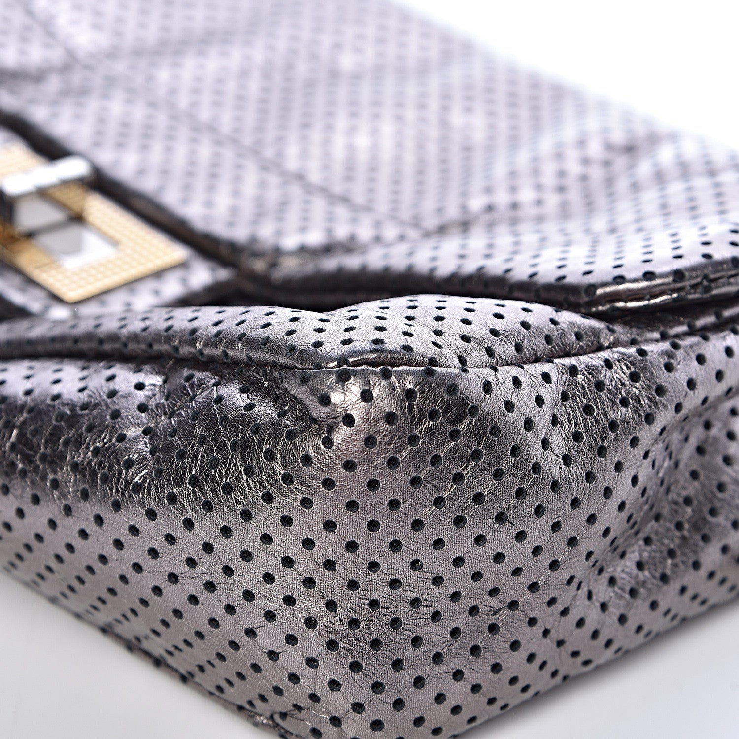 Chanel Metallic Crackled Calfskin Perforated Drill Flap Silver 12 of 14