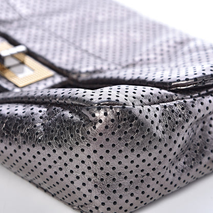 Chanel Metallic Crackled Calfskin Perforated Drill Flap Silver 12 of 14